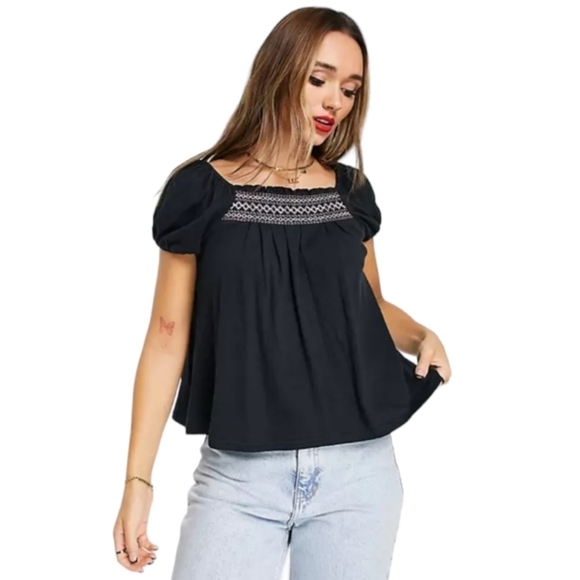 Madewell Embroidered Square-Neck Top, Black, Size XXS - Picture 12 of 12